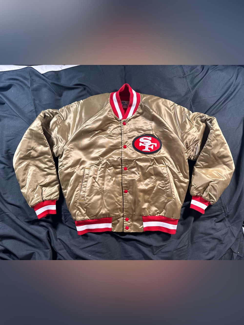 San Francisco 49ers Chalk Line Jacket Large Vintage Satin Gold 80/90s Retro RARE